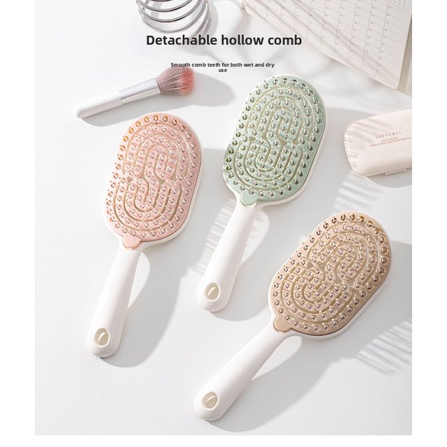 Self-Cleaning Hollow Rib Comb with One-Button Hair Removal, Detachable Scalp Massage Hair Brush Anti-Static Tangle-Free Styling