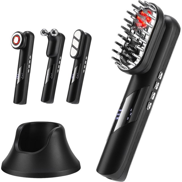 EMS Vibration Massage Comb Anti Hair Loss 4 in 1 Beauty Device Skin Lifting & Firming Portable Scalp Liquid Applicator Hairbrush