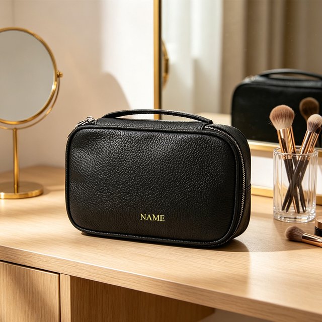 Cowhide Travel Large Capacity DIY Name Cosmetic Bag Zip Luxury Simple Woman Toiletry Bag Fashion Lady Personalized Make Up Bag