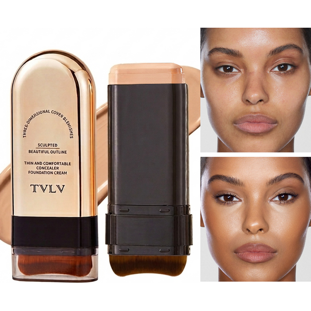 Foundation Stick With Built-in Brush 4Colors Full Coverage Concealer Foundation Cream Long Lasting Oil Control Face Contour Make