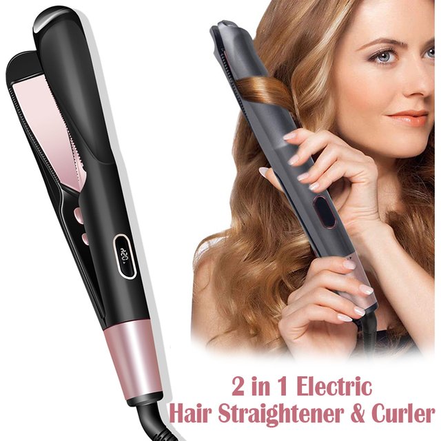 2 In 1 Pro Twist Hair Straightener And Curler Spiral Wave Curling Gold Titanium Flat Iron Straightening Curling Styling Tool