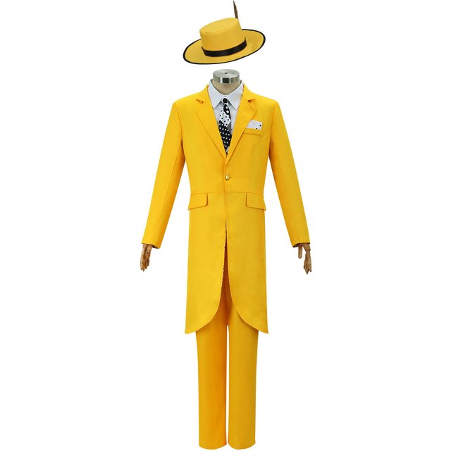 In Stock Movie Jim Carrey Cosplay Costume Adult kids Unisex Green Face Mask Yellow Uniform Suit Halloween Outfit Performance