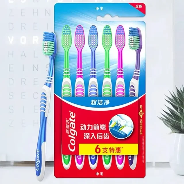 Colgate Brand 6-Pack Toothbrush Set – Soft to Medium Bristles for Family & Travel, Effective Back Tooth Cleaning