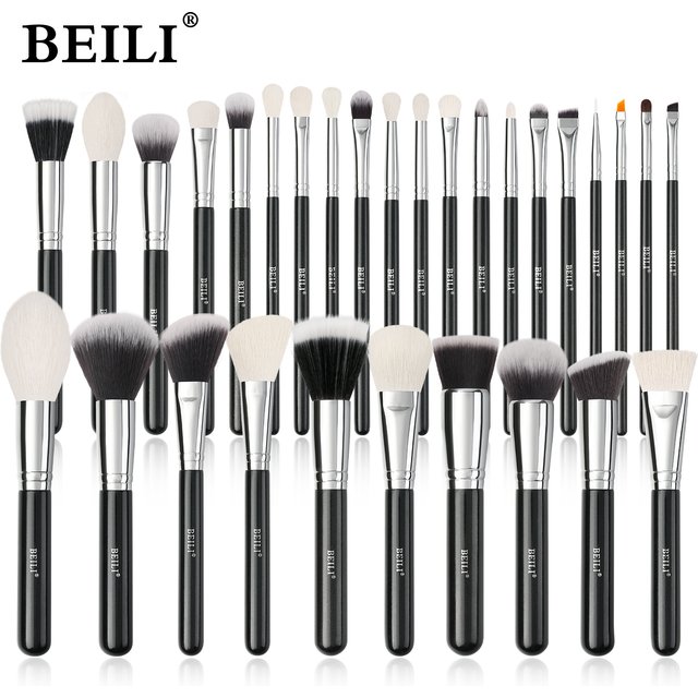 BEILI Black Makeup Brushes Set Professional Natural Goat Hair Brushes Foundation Powder Contour Eyeshadow Make up Brushes