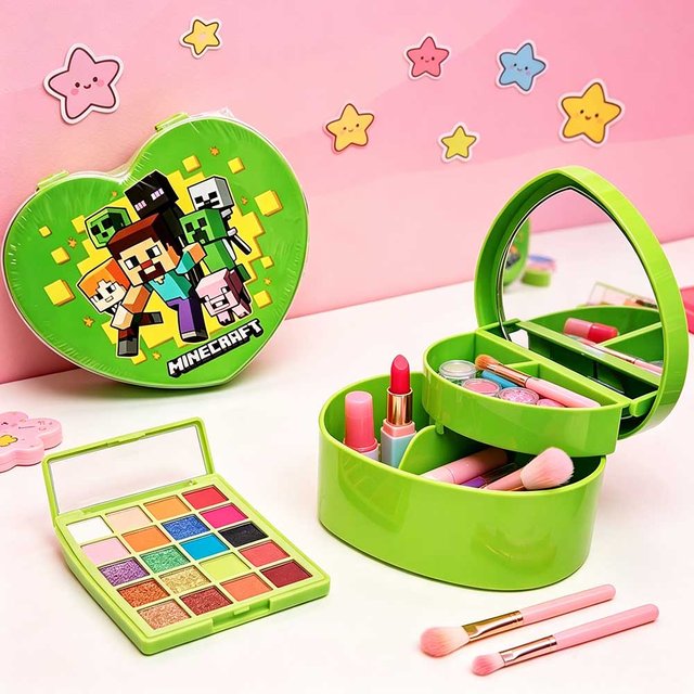 Cartoon Game Theme Makeup Box Organizer with Mirror Travel Makeup Storage Organizer Cosmetic Box Birthday Gifts for Boys Girls