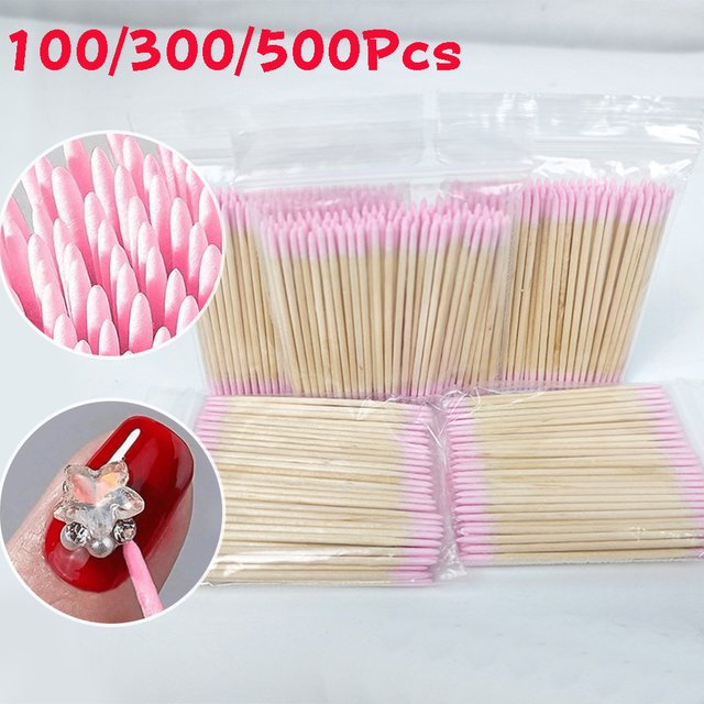 1000/500/300/100Pcs Nails Wood Cotton Swab Clean Sticks Disposable 7cm Double-end Manicure Detail Corrector Nail Polish Remover