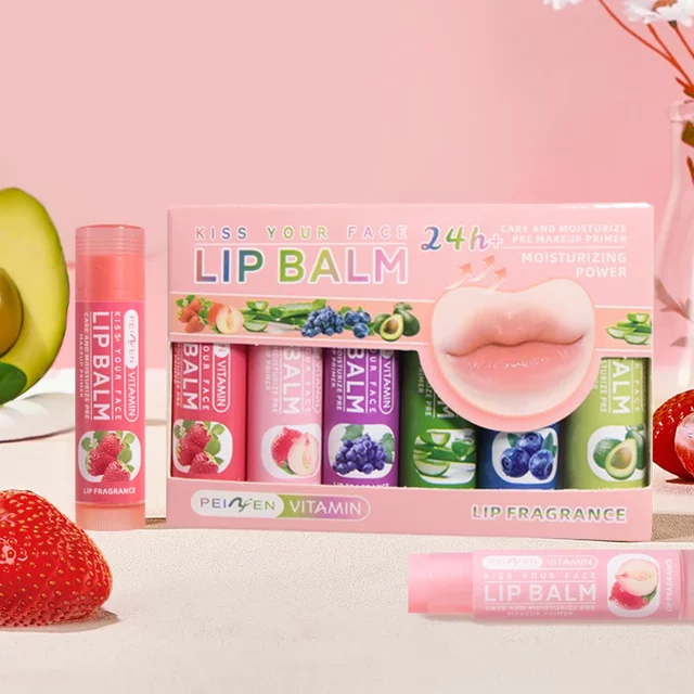 Fruit Flavor Lip Balm Set 6Pcs Moisturizing Anti Chap Reduce Lines Hydrating Care for women Men