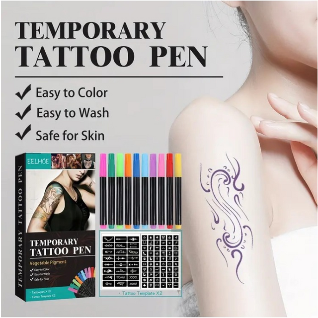 Temporary Tattoo Pen Set, Multi-Color, Temporary Tattoo Kit for Face and Arms, DIY Makeup, Graffiti Decoration Tattoo,Easy Apply
