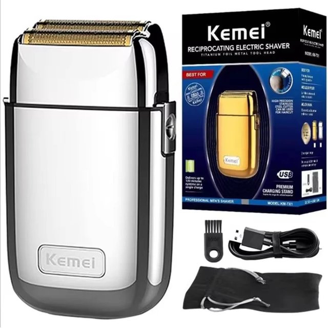 Kemei Tx1 Barber Metal Double Foil Shaver Super Close Electric Razor Rechargeable Cordless Beard Trimmer Shaving Machine for men