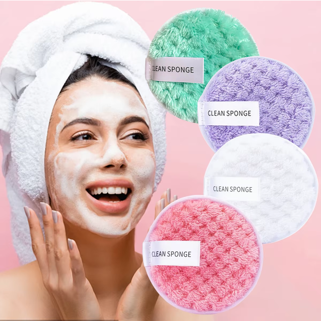 4pcs Makeup Remover Microfiber Cotton Pad Cosmetics Washable Makeup Towel Cleaning Sponge Skin Care Tool Washcloth