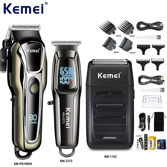 Kemei Professional Electric Hair Clipper Kit RechargeableTrimmer Shaver for men USB Charging Beard Razor KM-PG1990A 2273 1102