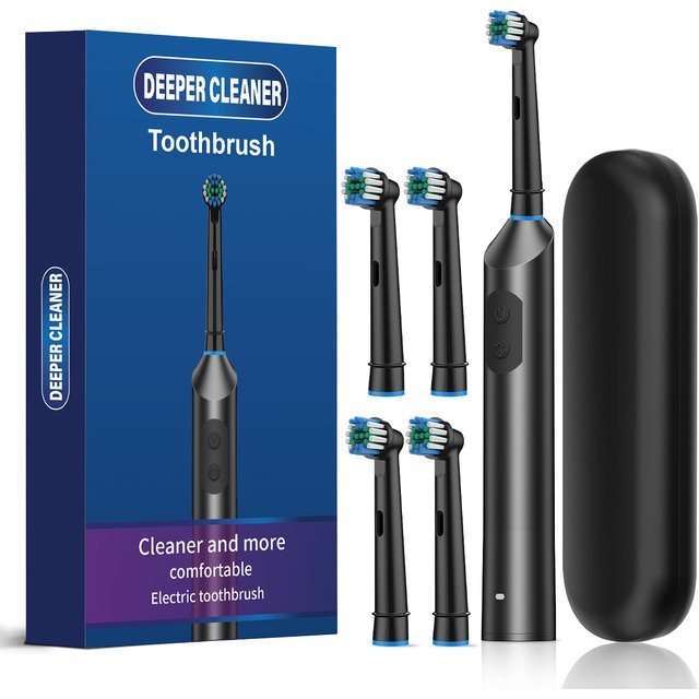 5-Speed Automatic Rotating Vibration Electric Toothbrush for Adults, Universal Soft Smart Toothbrush, Type-C, 4 Toothbrush Heads
