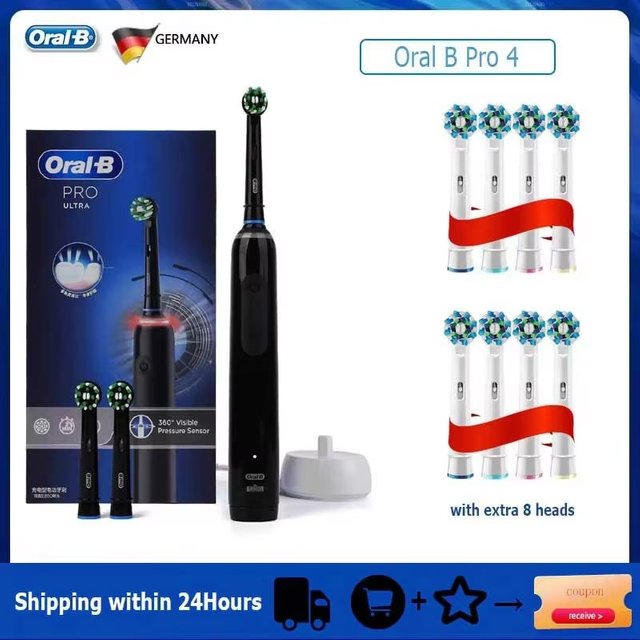Oral B Electric Toothbrush Pro Ultra Visible Pressure Sensor 4 Modes 2Min Smart Timer Rechargeable Round Brush Head Pro 4