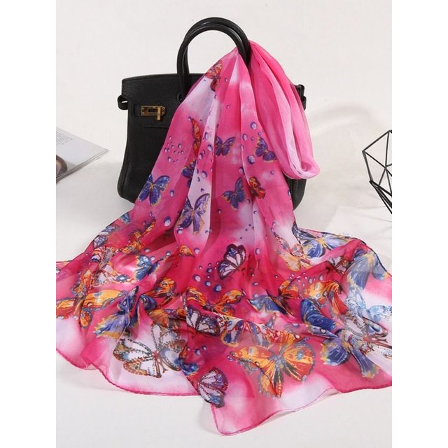 Fashion 160*50cm Chiffon Scarf Sunscreen Butterfly Print Long Wrap Shawl Gradient Washable Shawl Silk for women