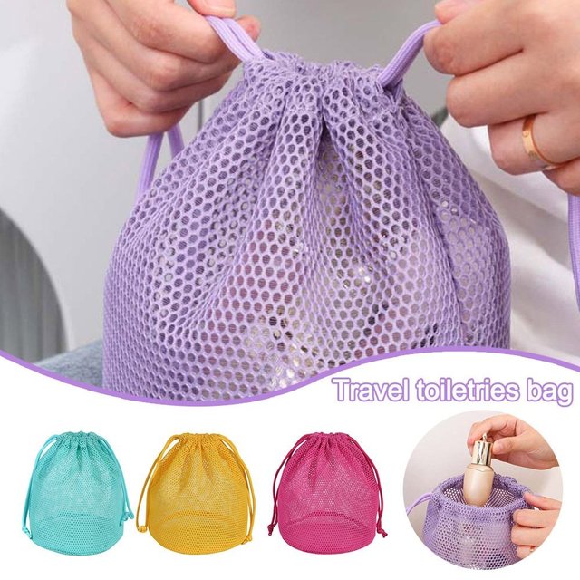 Fashion Mesh Drawstring Cosmetic Bag Portable Travel Storage Bag Large Capacity Transparent Lazy Bathroom Toiletries Bag