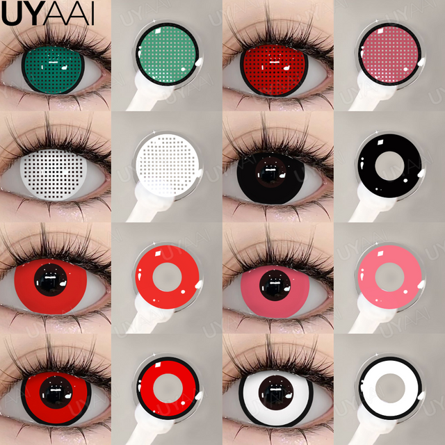 UYAAl 1 Pair Yearly Fashion Colored Contact Lenses for Eyes Red Color Contacts White Lenses Green Lenses Beauty Makeup