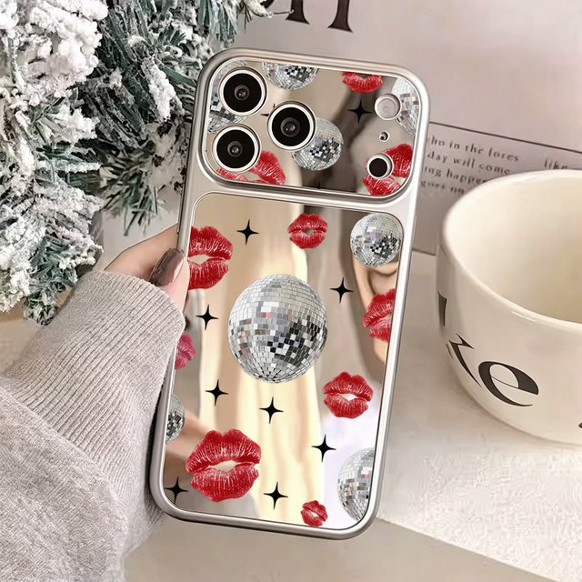 Make Up Mirror Phone Case For iPhone 18 Pro Max 17 13 16 15 14 11 12 18promax 17promax 16promax Protective Red Lips Cover Bumper
