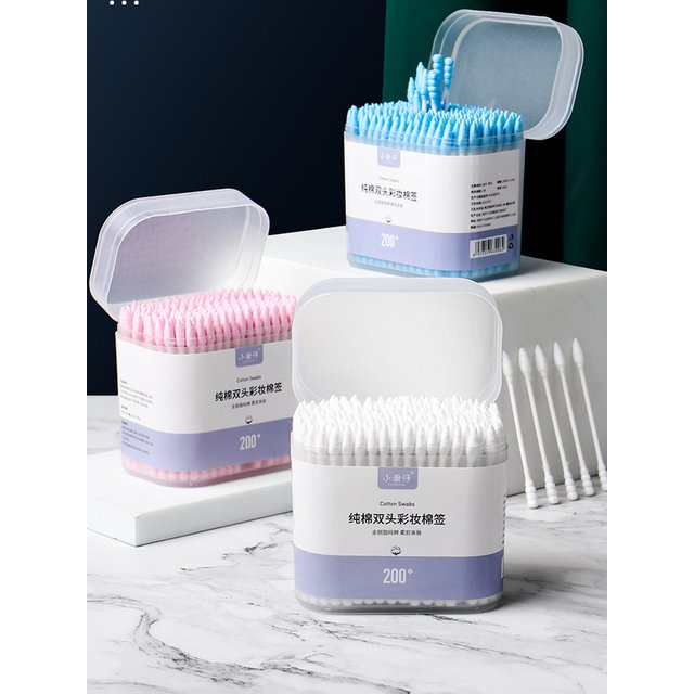 Hot 200pcs/Box Color Double-headed Cotton Swab Sterile Cotton Buds Makeup Sticks Ear Wax Spoon Remover Cleaning Cosmetic Tools