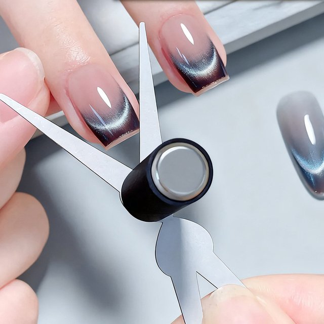 2pcs Cat Eye Magnet Set Scissor-shaped Nail Magnet Tool 2 in 1 for French Effect Gel Nail Polish DIY Home Salon Designs Easy