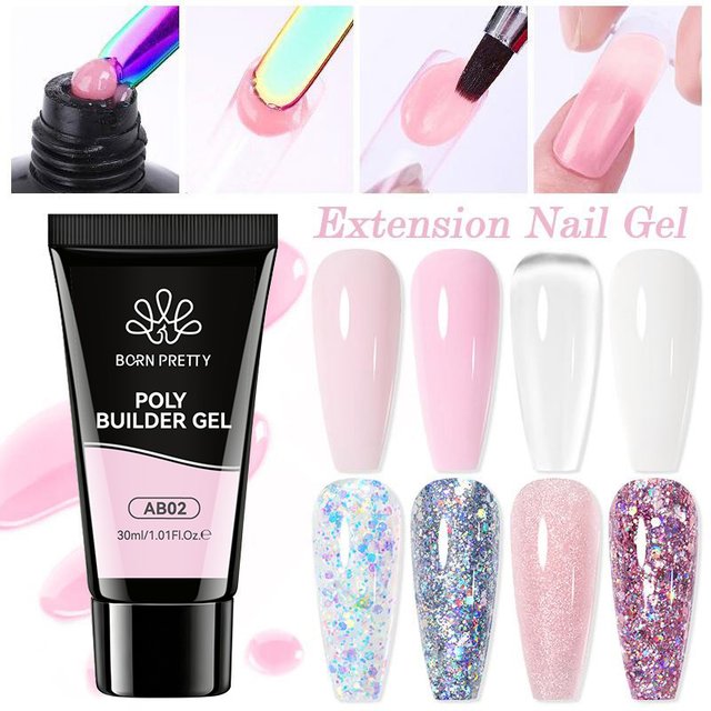 BORN PRETTY 30ml Acrylic Quick Extension Nail Gel Nail Polish Pink Transparent Crystal Soak Off UV Extend Acrylic Nail Gel
