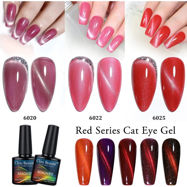 Clou Beaute Red Series Aurora Starlit Cat Eye Gel Nail Polish Magnetic Gel Effect Holographic Semi Permanent UV Varnish Nail Art