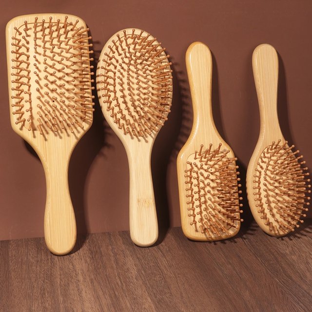 Natural Bamboo Paddle Hair Brush Comb Improve Hair Growth Air Cushion Combs For Scalp Massage Anti-Static No Hair Tangle Comb