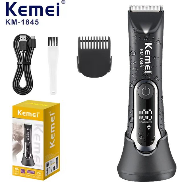 Kemei KM-1845 Groin Hair Trimmer Men Electric Clippers Waterproof Trimmer for Pubic Body Grooming Kit Razor Ceramic Blade