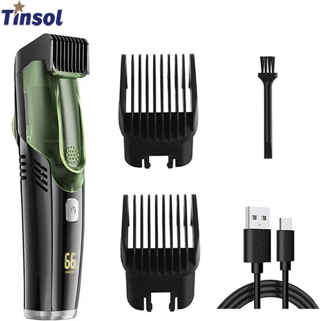 Tinsol Cordless Electric Hair Trimmer Professional Hair Cutting Multifunctional Men Razor Built-in Vacuum Clipper Rechargeable