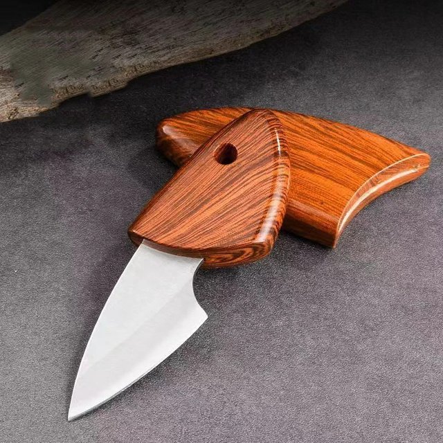 Mini couteau de cuisine à lame D2 EDC, imitation de fruits, manche en bois avec gaine en bois,