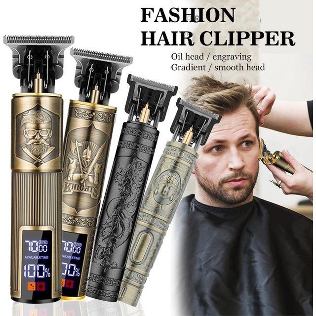 Vintage T9 Electric Hair Clipper Professional LED Display Dragon Carving Beard Shaver for Barber Shop Haircutting Machine