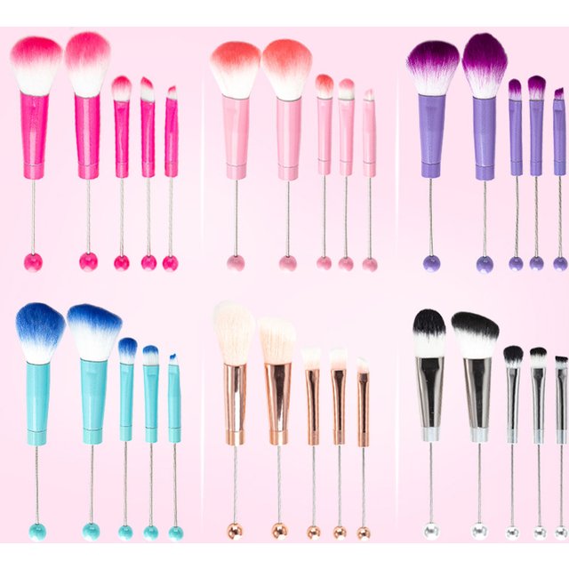 【5Pcs Beaded Eyeshadow Brush Diy Beaded Cosmetic Brush Make Up Brushes Tool Kit Metal Handle Durable Eye Makeup Brushes】