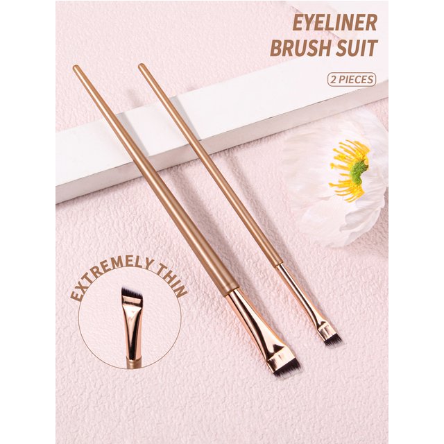 Brosse à eyeliner Ultra-fine en faucille fine, 2 pièces, brosse à bord biseauté, brosse à sourcils,
