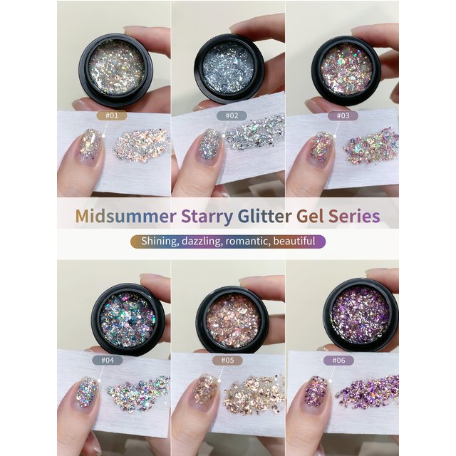 Chrome Platinum Glitter Nail Polish,Sparkly Shiny UV LED Soak Off six Colors Gel Polish Kit Home DIY Manicure Nail Salon Varnish
