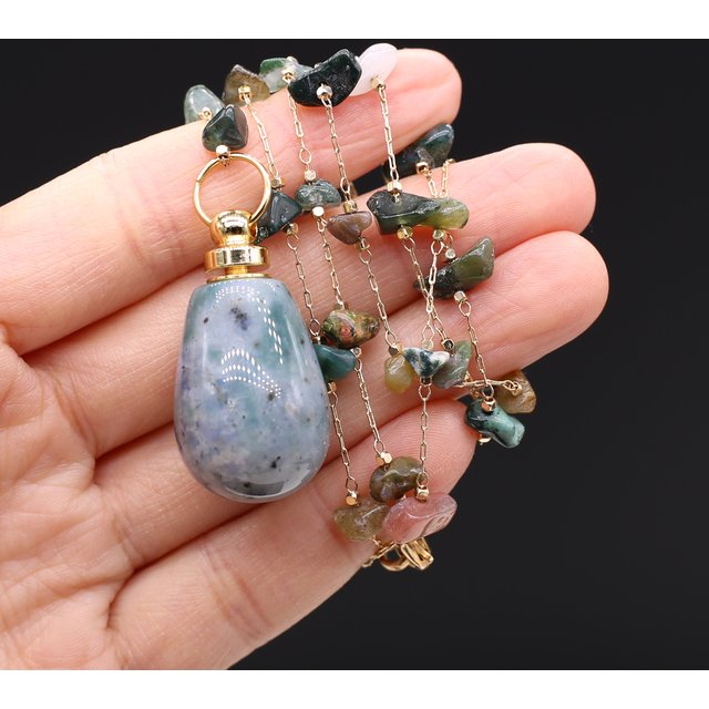 Pendentif collier pierre naturelle Agates bouteille de parfum pendentif pour femmes noël Halloween cadeau chaîne 80 cm