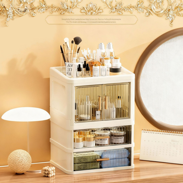 Luxurious Texture + Practical Storage: the Makeup Storage Cabinet Is Simply Amazing, a Multi-Functional Storage Cabinet for Home Organization, a Must-Have for Desktop Organization, with a Sealed
