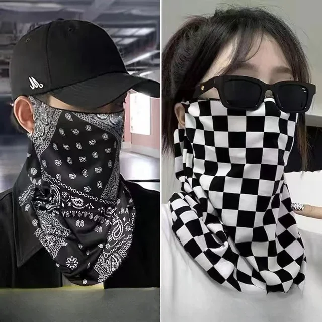 1Pc Outdoor Men Women Checkered Grid Face Mask Motorcycle Riding Neck Face Protection Cover Windproof Anti-UV Cycling Tube Scarf