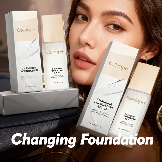 Color Changing Foundation Moisturizing Hides Wrinkles Lines SPF 15+ Hydrating Color Longwearing Waterproof Makeup Base Concealer
