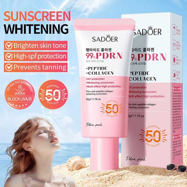 SADOER 99% PDRN Peptide Collagen Sunscreen UV Protection Whitening Multi Effect Facial Sun Cream Hydrating Daily Sun Care 50g