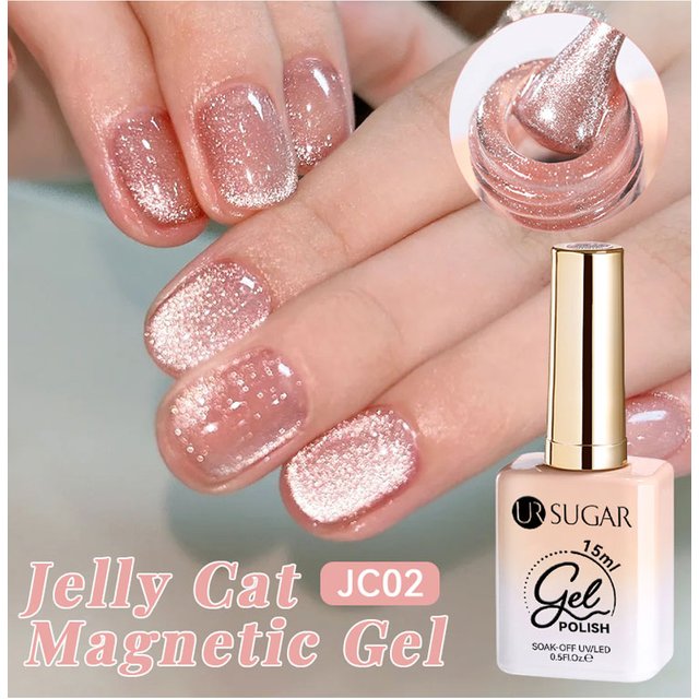 UR SUGAR 15ml Pink Green Cat Magnetic Gel Nail Polish Shine Glitter Semi Permanent Soak Off UV LED Varnish Nail Supplies Art