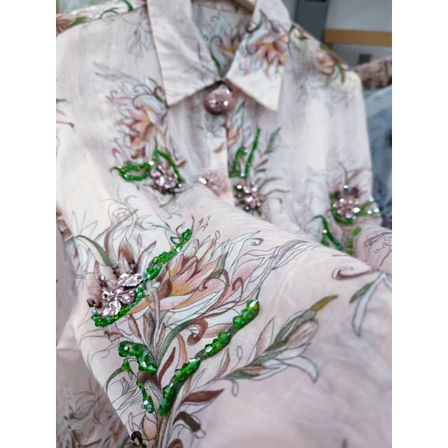 Luxury Design Summer Sparkle Diamonds Crystal Stitch Party Shirts Blouses Women's Lightweight Sunscreen Top Woman Clothes