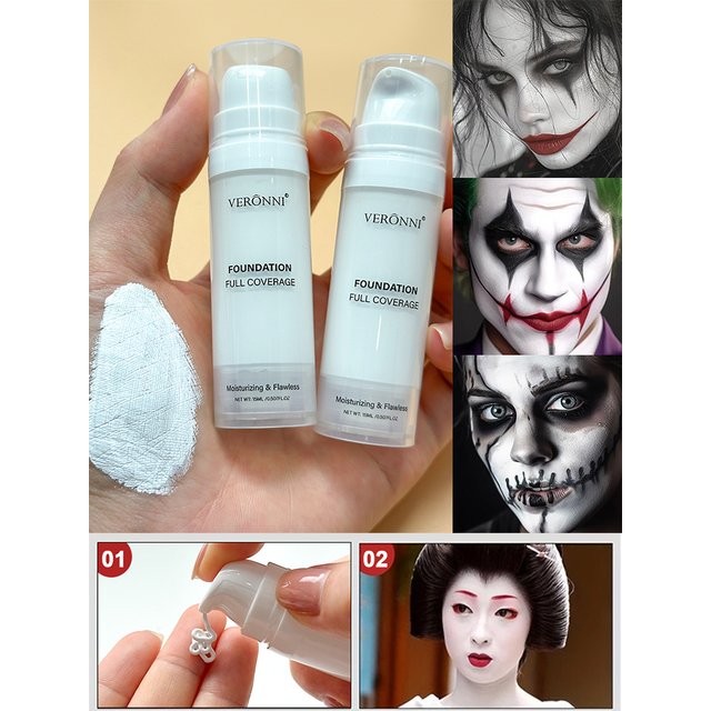 White Liquid Foundation Blending Pure-15ml Silky Creamy Matte Long-Wearing Transfer-Resistant for Stage Cosplay Halloween Makeup