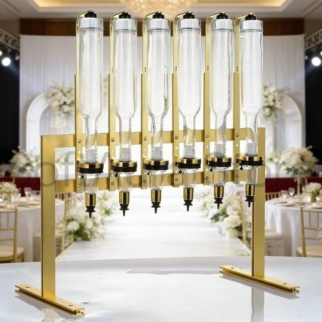 Elegant Golden Perfume Dispensing Stand 6‑Bottle 375ml/500ml Wedding Reception Essential Oil Wine Display Tool