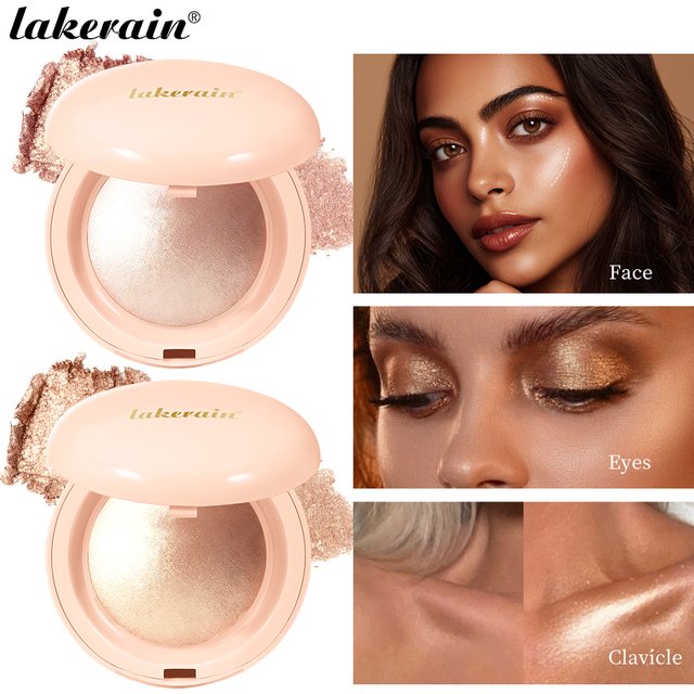 Lakerain Silken Touch Highlight Powder Smooth Texture Luminous Finish Long Lasting Makeup Waterproof Baked Highlighter Powder