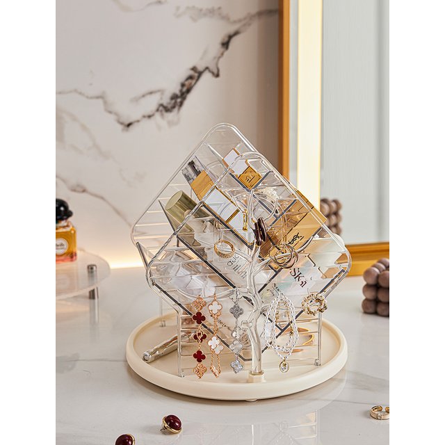 Rotating Cosmetics Storage Box Luxe Desktop Lipstick Makeup Organizers Large Capacity Jewelry Makeup Brush Skincare Holder