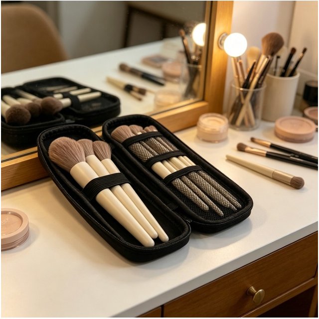 Black Waterproof Cosmetic Organizer Storage Bag Double Zipper Makeup Brush Holder Portable Travel Pouch