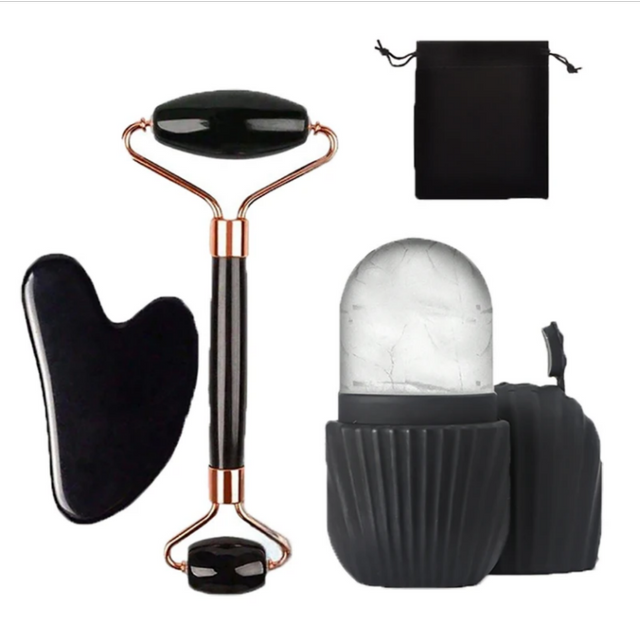 4-piece massage roller gua sha set for home use, facial cold compress ice trays skincare beauty set