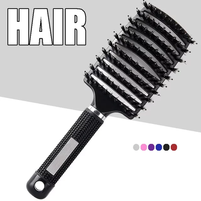 Curved Boar Bristle Hair Brush Professional Detangling Hairbrush Head Massage Comb Comb for Salon Hairdressing Styling Tools