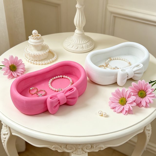 3D Printed Bow Storage Tray multifunctional Desktop High-Value Jewelry Storage Box Key Cosmetics Storage Box Gifts for Girls