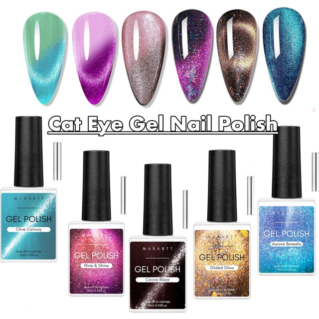 Makartt Holographic Cat Eye Gel Nail Polish Jelly Gel Nail Polish Soak Off with Magnet Uv Led Lamp Cured Home Salon Nail Art