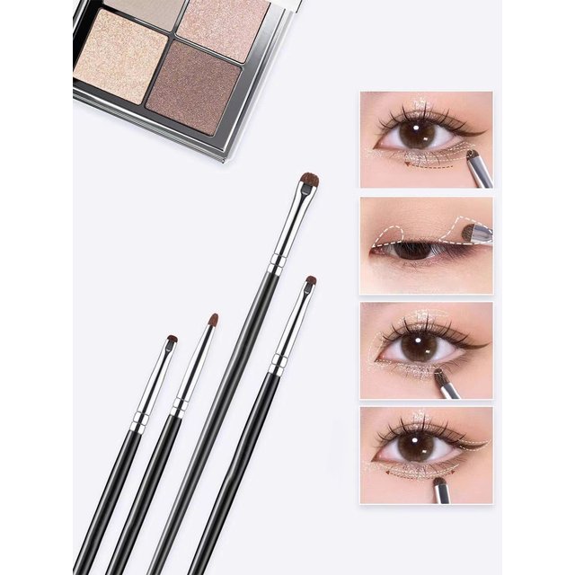 1 Set Of 4 Black Eye Detail Makeup Brushes Pony Hair Precision Eye Shadow Lying Silkworm Brightening Eyeliner Applicator Small